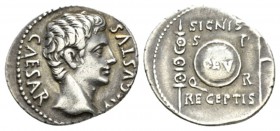 Octavian as Augustus, 27 BC – 14 AD Denarius Colonia Patricia (?) circa 19 BC, AR 21mm., 3.79g. CAESAR – AVGVSTVS Bare head r. Rev. SIGNIS – RECEPTIS ...