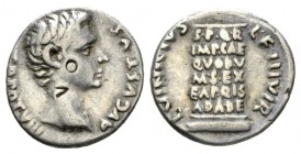 Octavian as Augustus, 27 BC – 14 AD Denarius 16 BC, AR 18.5mm., 3.96g. AVGVSTVS TR POT VIII Bare head r. Rev. L VINICIVS L F TRIVMVIR Cippus inscribed...