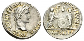 Octavian as Augustus, 27 BC – 14 AD Denarius Lugdunum 2BC-4AD, AR 18.5mm., 3.87g. Laureate head r. Rev. Caius and Lucius caesares standing facing and ...