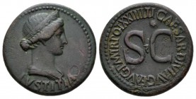 In the name of Livia, wife of Augustus Dupondius 21-22, Æ 28.5mm., 13.95g. Dupondius 21-22, Æ 14.79 g. IVSTITIA Diademed and draped bust of Livia as I...