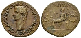 Gaius, 37-41 As 37-38, Æ 31mm., 10.36g. C CAESAR AVG GERMANICVS PON M TR POT Bare head l. Rev. VESTA Vesta, diademed and veiled, seated l. on throne, ...