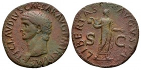 Claudius, 41-54 As 41-50, Æ 28mm., 9.35g. Bare head of Claudius l. Rev. Libertas standing facing, head r., holding pileus and l. hand extended. C 47. ...