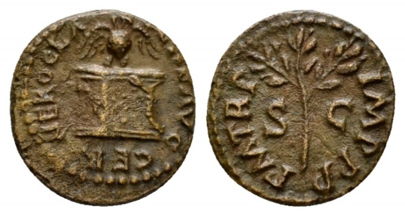 Nero, 54-68 Quadrans 64, Æ 14mm., 1.80g. Owl standing facing, with open wings, o...