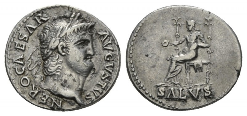 Nero, 54-68 Denarius circa 65-66, AR 18.5mm., 3.43g. NERO CAESAR AVGVSTVS Laurea...
