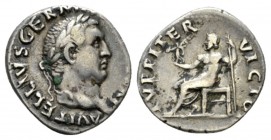 Vitellius, 69 Denarius late April-December 69, AR 18mm., 3.05g. Laureate head r. Rev. Jupiter seated l., holding Victory and scepter. RIC 93. C 42.
...