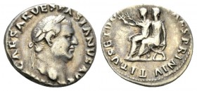 Vespasian, 69-79 Denarius 69-70, AR 18.5mm., 2.90g. Laureate head r. Rev. Titus and Domitian seated l. on curule chairs, each holding a branch. RIC 6....