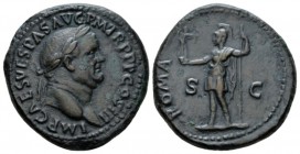Vespasian, 69-79 Sestertius 71, Æ 34mm., 24.86g. IMP CAES VESPASIAN AVG P M TR P P P COS III Laureate head r. Rev. ROMA Roma standing l., holding Vict...