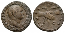 Titus Caesar, 69-79 As 72, Æ 25.5mm., 9.80g. Laureate head r. Rev. FIDES PVBLICA Clasped hands holding caduceus and grain ears. RIC Vespasian 444. C 8...