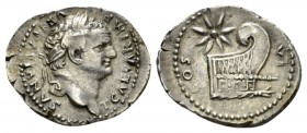 Titus Caesar, 69-79 Denarius 77-78, AR 20.5mm., 3.38g. T CAESAR - IMP VESPASIANVS Laureate head r. Rev. COS - VI Ornamented prow r., above star. RIC V...