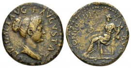 Julia Titi, daughter of Titus Dupondius 80-81, Æ 26mm., 11.95g. IVLIA IMP T AVG F AVGVSTA Draped bust r. Rev. CONCORDIA AVG Concordia seated l., holdi...
