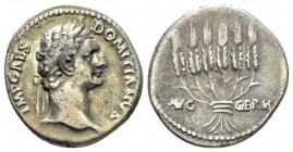 Domitian, 81-96 Cistophorus 95, AR 25.5mm., 10.00g. IMP CAES DOMITIANVS Laureate head r. Rev. AVG GERM Bundle of six grain ears. RIC 852. RPC 874.

...