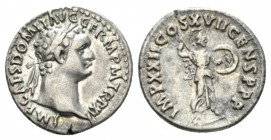 Domitian, 81-96 Denarius 95-96, AR 18.5mm., 3.54g. Laureate head r. Rev. Minerva advancing r., brandishing javelin and shield. RIC 787. C 292.

Very...