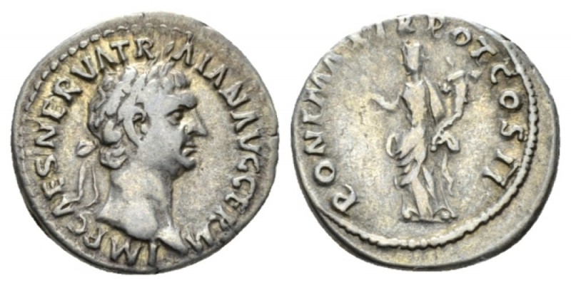 Trajan, 98-117 Denarius 98-99, AR 19mm., 3.05g. IMP CAES NERVA TRAIAN AVG GERM L...