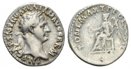 Trajan, 98-117 Denarius 98-99, AR 18mm., 3.48g. Laureate head r. Rev. Victory seated l., holding patera and palm. RIC 22. C 295.

Very Fine.

 
...