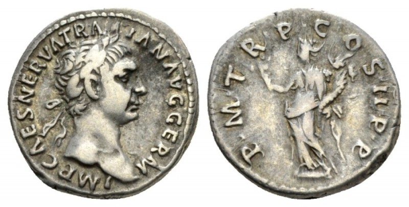 Trajan, 98-117 Denarius 98-99, AR 18mm., 3.43g. Laureate head r. Rev. Pax standi...