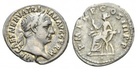 Trajan, 98-117 Denarius 99-100, AR 19.5mm., 3.27g. Laureate head r. Rev. Abundantia seated l. holding sceptre, on chair with crossed cornucopiae as ar...