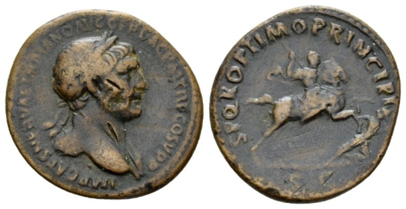 Trajan, 98-117 As 108-111, Æ 28mm., 10.21g. IMP CAES NERVAE TRAIANO AVG GER DAC ...