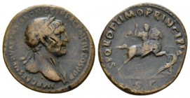Trajan, 98-117 As 108-111, Æ 28mm., 10.21g. IMP CAES NERVAE TRAIANO AVG GER DAC P M TR P COS V PP Laureate head Rev. S P Q R OPTIMO PRINCIPI Trajan on...