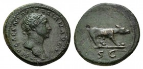 Trajan, 98-117 Quadrans After 109, Æ 17.5mm., 3.50g. IMP CAES NERVA TRAIANO AVG Laureate bust r. Rev. She-wolf standing r.; in exergue, SC. RIC 691. C...