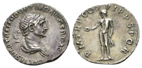 Trajan, 98-117 Denarius 114-116, AR 20mm., 3.35g. IMP CAES NER TRAIANO OPTIMO AVG GER DAC Laureate and draped bust r. Rev. P M TR P COS VI P P SPQR Ge...