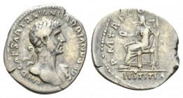 Hadrian, 117-138 Denarius 117, AR 18mm., 3.23g. Laureate and draped bust r. Rev. Justitia seated l., holding patera and sceptre; in exergue, IVSTITIA....