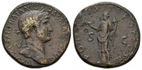 Hadrian, 117-138 Sestertius 119, Æ 24mm., 26.73g. IMP CAESAR TRAIANVS – HADRIANVS AVG Laureate bust r., with drapery on l. shoulder. Rev. PONT MAX TR ...