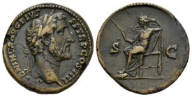 Antoninus Pius, 138-161 Sestertius 145-161, Æ 30mm., 23.18g. ANTONINVS AVG PI - VS P P TR P COS IIII Laureate head r. Rev. Securitas seated l., holdin...