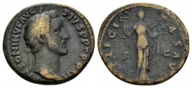 Antoninus Pius, 138-161 As 148-149, Æ 27mm., 9.99g. ANTONINVS AVG PIVS P P TR P XII Laureate head r. Rev. FELICITAS AVG Felicitas standing facing, hea...