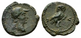 Anonymous, Time of Domitian to Antoninus Pius (81-161). Quadrans 81-161, Æ 17.5mm., 3.31g. Helmeted and draped bust of Minerva r. Rev. Owl standing r....