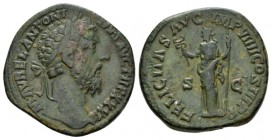Marcus Aurelius, 161-180 Sestertius 177-178, Æ 31mm., 18.24g. M AVREL ANTONI - NVS AVG TR P XXXII Laureate head r. Rev. FELICITAS AVG IMP VIIII COS II...