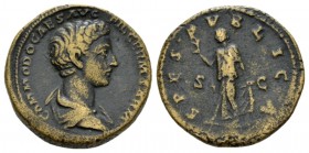 Commodus Caesar, 166-177 As 175-176, Æ 26mm., 15.14g. COMMODO CAES AVG FIL GERM SARM Draped bust r. Rev. SPES PVBLICA Spes advancing l., holding flowe...
