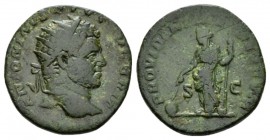 Caracalla, 198-217 Dupondius 210-213, Æ 23mm., 10.16g. Radiate head r. Rev. Providentia standing l., holding wand over globe, and sceptre. RIC 514. BM...