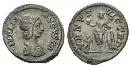 Plautilla, wife of Caracalla Denarius circa 202, AR 18.5mm., 3.15g. PLAVTILLA AVGVSTA Draped bust r. Rev. VENVS VICTRIX Venus standing l., holding app...