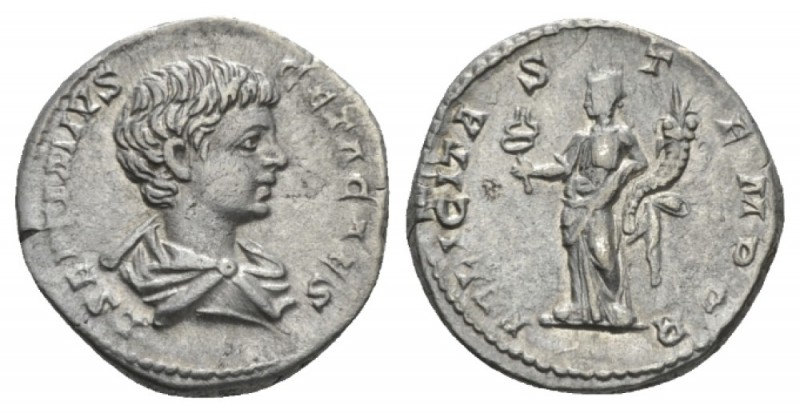 Geta Caesar, 198-209 Denarius 198-200, AR 18mm., 3.34g. L SEPTIMIVS GETA CAES Dr...