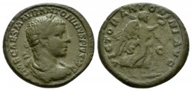 Elagabalus, 218-222 As 218-222, Æ 26.5mm., 9.72g. IMP CAES M AVR ANTONINVS PIVS AVG Laureate, draped and cuirassed bust r. Rev. VICTOR ANTONINI AVG Vi...