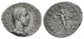 Severus Alexander, 222-235 Denarius 231, AR 21mm., 2.77g. Laureate, draped and cuirassed bust r. Rev. Jupiter advancing l., holding thunderbold and ea...