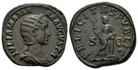 Julia Mamaea, mother of Severus Alexander Sestertius 228, Æ 30mm., 22.60g. IVLIA MAMAEA AVGVSTA Draped bust r. Rev. FELICITAS PVBLICA Felicitas standi...