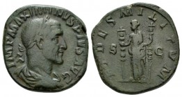Maximinus I, 235-238 Sestertius 235-236, Æ 37.5mm., 24.13g. IMP MAXIMINVS PIVS AVG Laureate, draped and cuirassed bust r. Rev. FIDES MILITVM Fides sta...