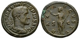 Maximinus I, 235-238 As 236-237, Æ 26.5mm., 12.99g. MAXIMINVS PIVS AVG GERM Laureate, draped and cuirassed bust r. Rev. PAX AVGVSTI Pax standing l., h...