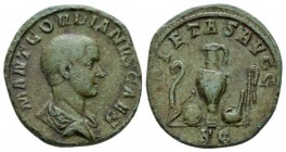 Gordian III, caesar 22nd April – 28th July 238 Sestertius April-July 238, Æ 29mm., 18.23g. IMP GORDIANVS CAES Bare-headed and draped bust r. Rev. PIET...