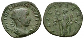 Gordian III, 238-244 Dupondius 241-243, Æ 25mm., 9.56g. Radiate, draped and cuirassed bust r. Rev. Felicitas standing l., holding caduceus and cornuco...