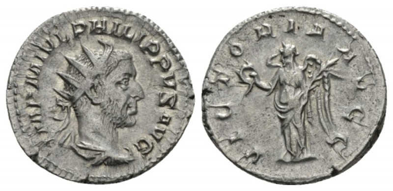 Philip I, 244-249 Antoninianus 244-247, AR 23mm., 3.62g. Radiate, draped, and cu...
