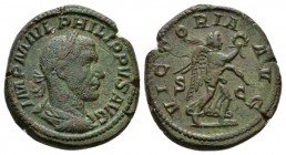 Philip I, 244-249 As 244-249, Æ 25mm., 11.78g. IMP M IVL PHILIPPVS AVG Laureate, draped and cuirassed bust r. Rev. VICTORI – AVG S – C Victory running...
