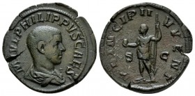 Philip II as Caesar, 244-247. Sestertius 246, Æ 32mm., 18.98g. IMP PHILIPPVS CAES Bareheaded and draped bust r. Rev. PRINCIPI AVVENT Philip II standin...