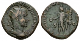 Trajan Decius, 249-251 Dupondius 249-251, Æ 23.5mm., 12.42g. IMP C M Q TRAIANVS DECIVS AVG Radiate, draped and cuirassed bust r. Rev. GENIVS EXERC ILL...