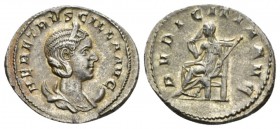 Herennia Etruscilla, wife of Trajan Decius Antoninianus 249 - 253, AR 24mm., 4.09g. HER ETRVSCILLA AVG Diademed and draped bust right, set on crescent...