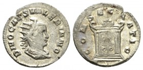 Valerian II Caesar, 253-255 Antoninianus 255-257, AR 20.5mm., 2.65g. DIVO CAES VALERIANO Radiate and draped bust r. Rev. CONSECRATIO Lighted altar. RI...
