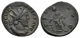 Victorinus, 268-270 Antoninianus circa 269 - 271, billon 21.5mm., 3.58g. IMP C VICTORINVS P F AVG Radiate, draped and cuirassed bust right. Rev. PIETA...