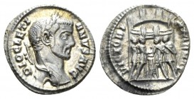 Diocletian, 284-305 Aregenteus Rome circa 294, AR 18.5mm., 3.24g. DIOCLETI – ANVS AVG Laureate head r. Rev. VICTORI – A SARMAT Six-turreted campgate w...