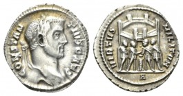 Constantius I Chlorus caesar, 293 – 305 Argenteus Rome circa 295-297, AR 18.5mm., 2.94g. CONSTANTIVS CAES Laureate bust r. Rev. VIRTVS MILITVM The fou...
